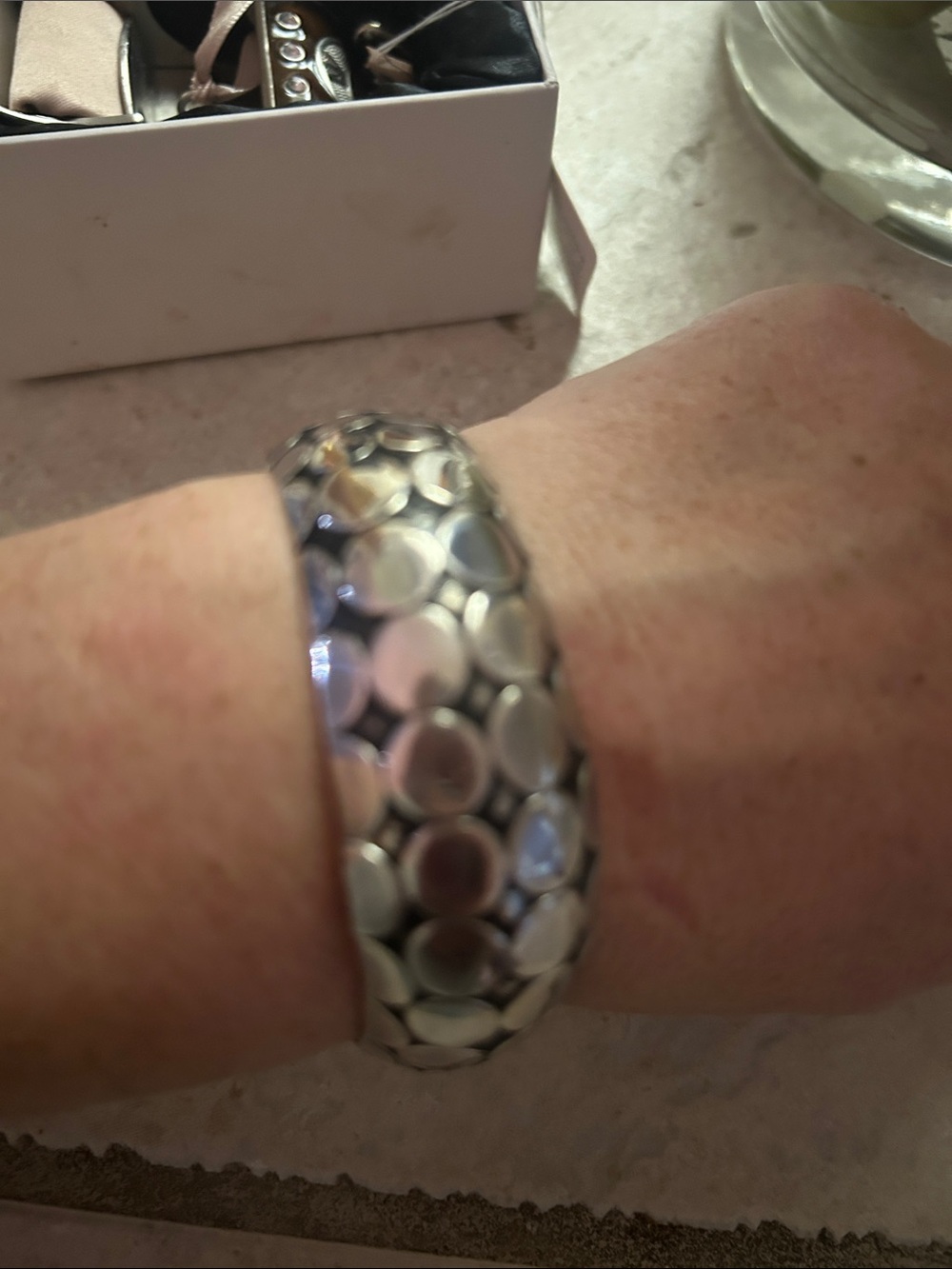 925 Sterling Silver Dot Pattern Hinged Bangle Bracelet - Women